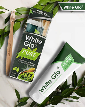 White Glo Ağız Bakım & Diş Sağlığı Ürünleri White Glo Pure Natural Beyazlatıcı 85 ml Bamboo Diş Fırçası Hediye